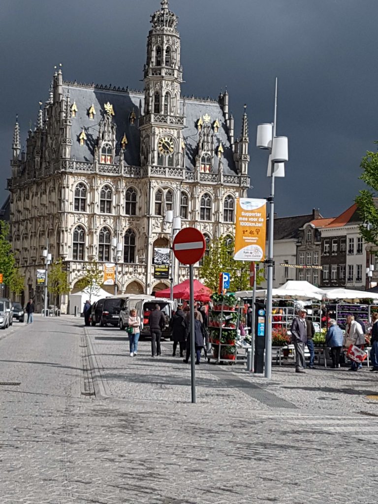 13th Century Cloth Hall in Oudenaarde and flower market